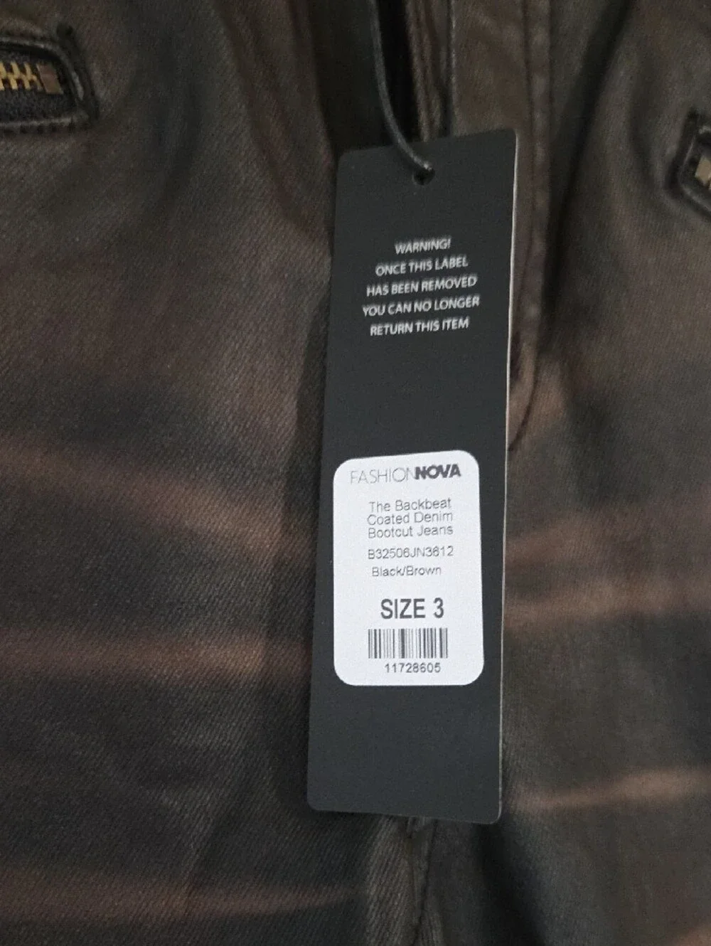 Fashion Nova Dark Brown Snap-Detail Bootcut Pants